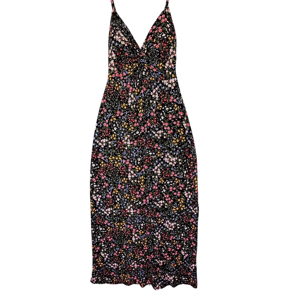 Y2K Floral Maxi Dress Twist Front Boho Cottagecore Whimsigoth Coquette Fairycore - Picture 1 of 11
